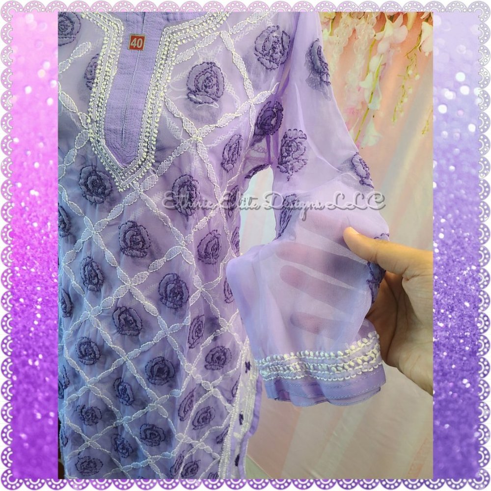 New boutique Hand Embroidered Lucknowi Chikankari kurti With Inner - Picture 6 of 7